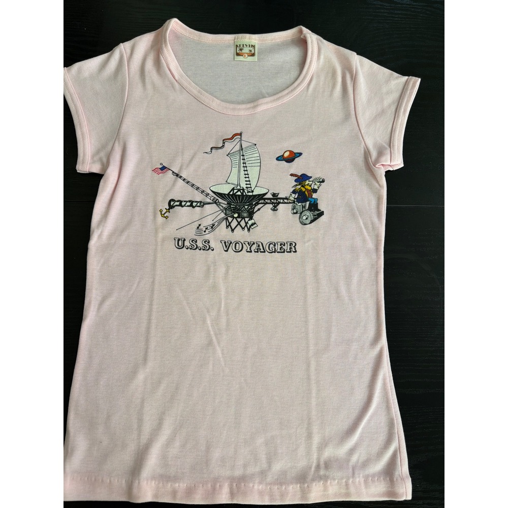 Vintage Kelvin USS Voyager Graphic T-Shirt Pink Cotton Blend Size L Retro Tee